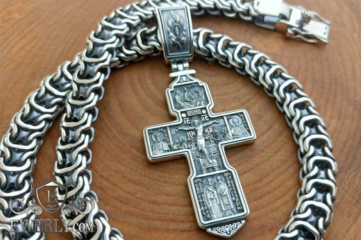 Мужская серебряная цепочка Рамзес 185 грамм с крестом 48 грамм