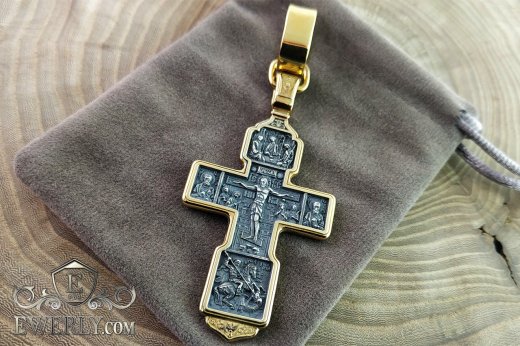 Великий срібний хрест 15 грам із позолотою та чорнінням купити